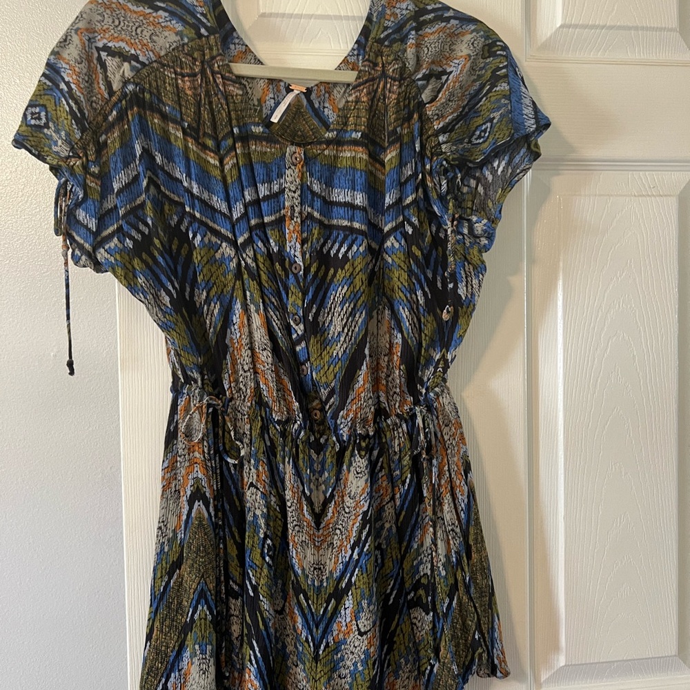 Free People Blue and Brown Dolman Sleeve Sundress